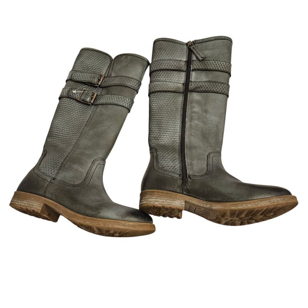 Roan Women's Tall Leather Gray Grey Round Toe Boots Size 7.5 US